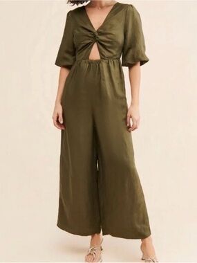 Twist-Front Olive Wide-Leg Jumpsuit